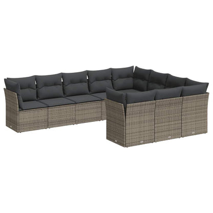 Set Divano da Giardino 10 pz con Cuscini Grigio in Polyrattan - homemem39