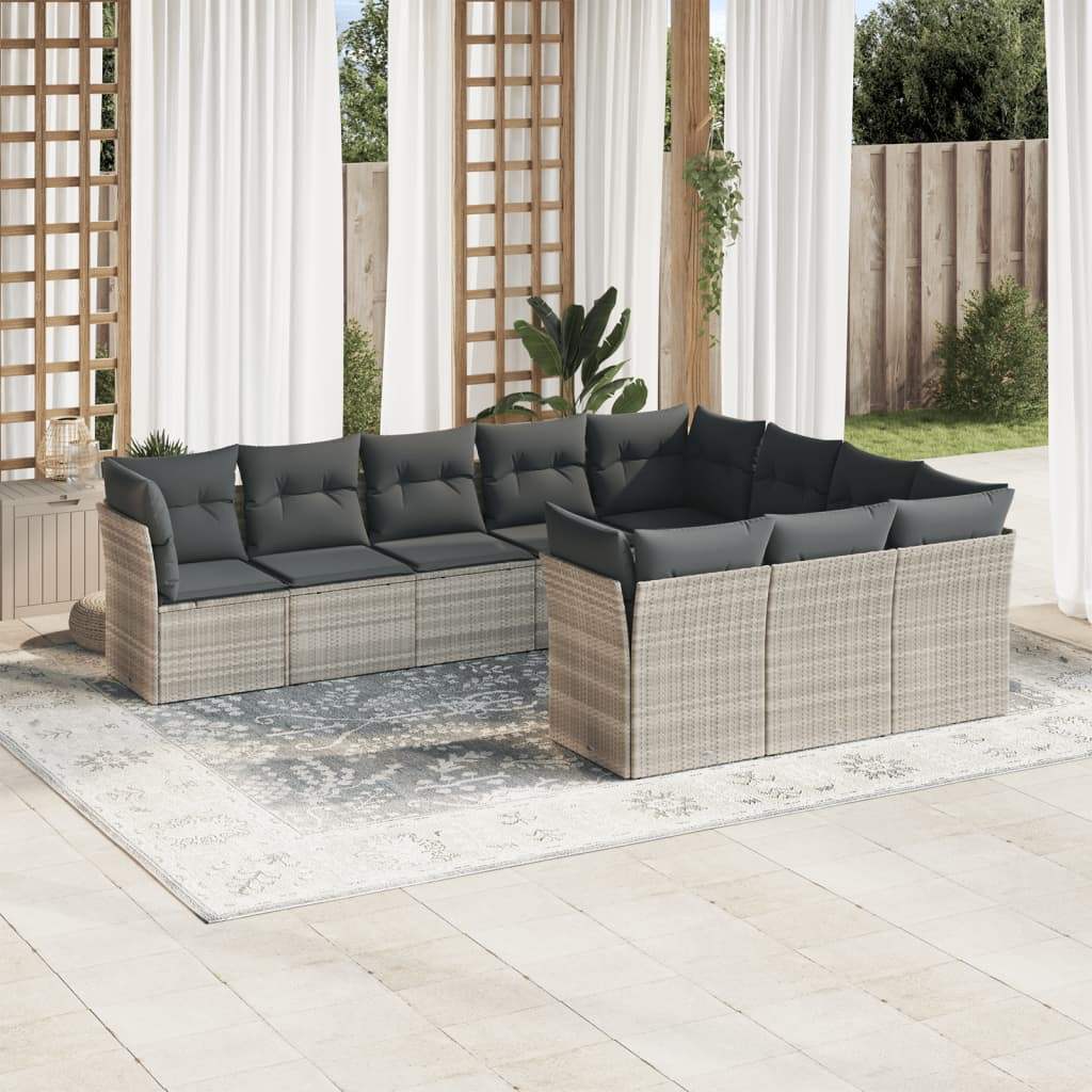 Set Divano Giardino 10 pz con Cuscini Grigio Chiaro Polyrattan - homemem39