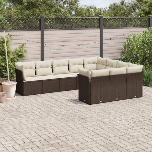 Set Divani da Giardino 10pz con Cuscini in Polyrattan Marrone - homemem39