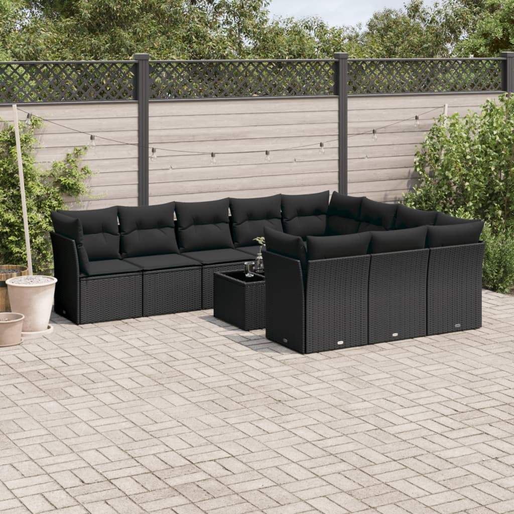 Set Divani da Giardino 11 pz con Cuscini in Polyrattan Nero - homemem39