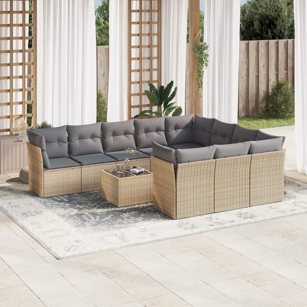 Set Divani da Giardino 11 pz con Cuscini Beige in Polyrattan - homemem39