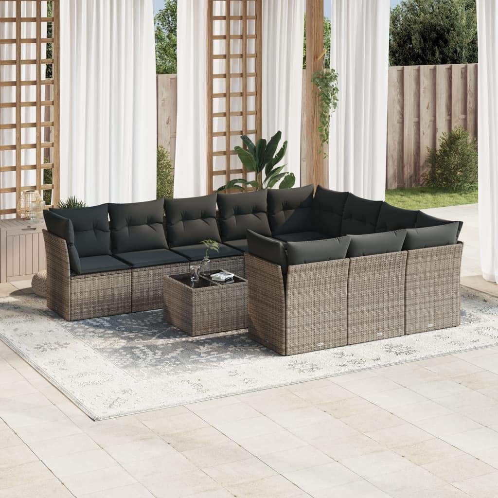 Set Divani da Giardino 11 pz con Cuscini in Polyrattan Grigio - homemem39