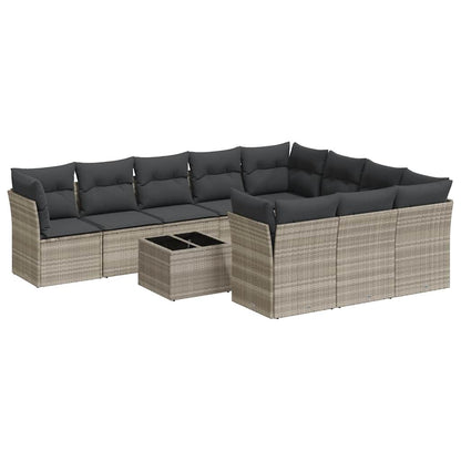 Set Divani da Giardino 11 pz con Cuscini in Polyrattan Grigio