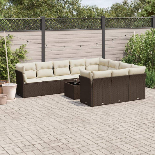 Set Divani da Giardino 11 pz con Cuscini Polyrattan Marrone - homemem39