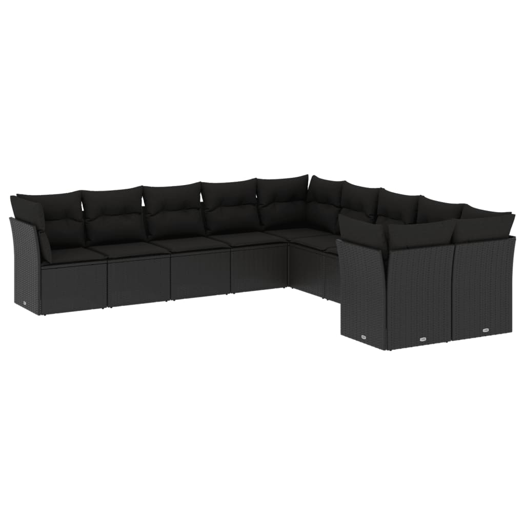 Set Divani da Giardino 10pz con Cuscini in Polyrattan Nero | homemem39