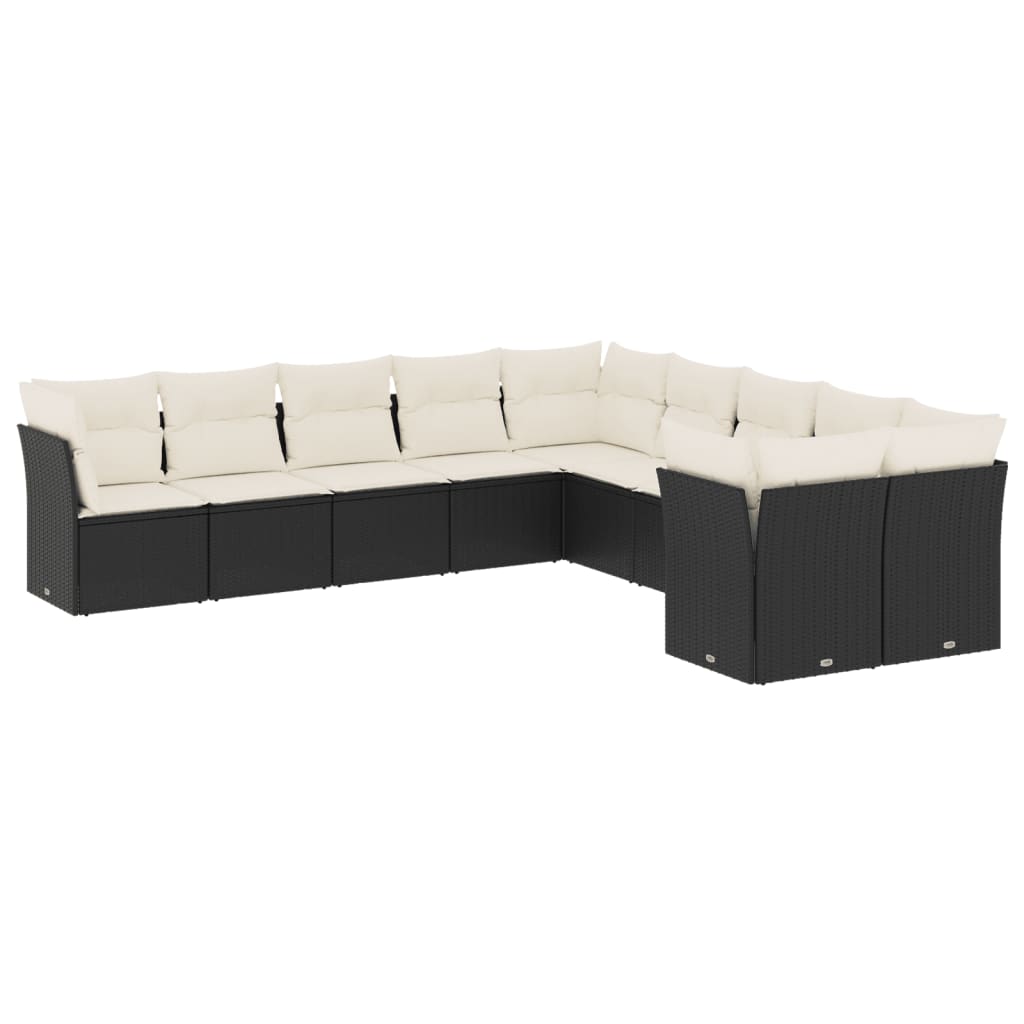 Set Divani da Giardino 10pz con Cuscini in Polyrattan Nero | homemem39
