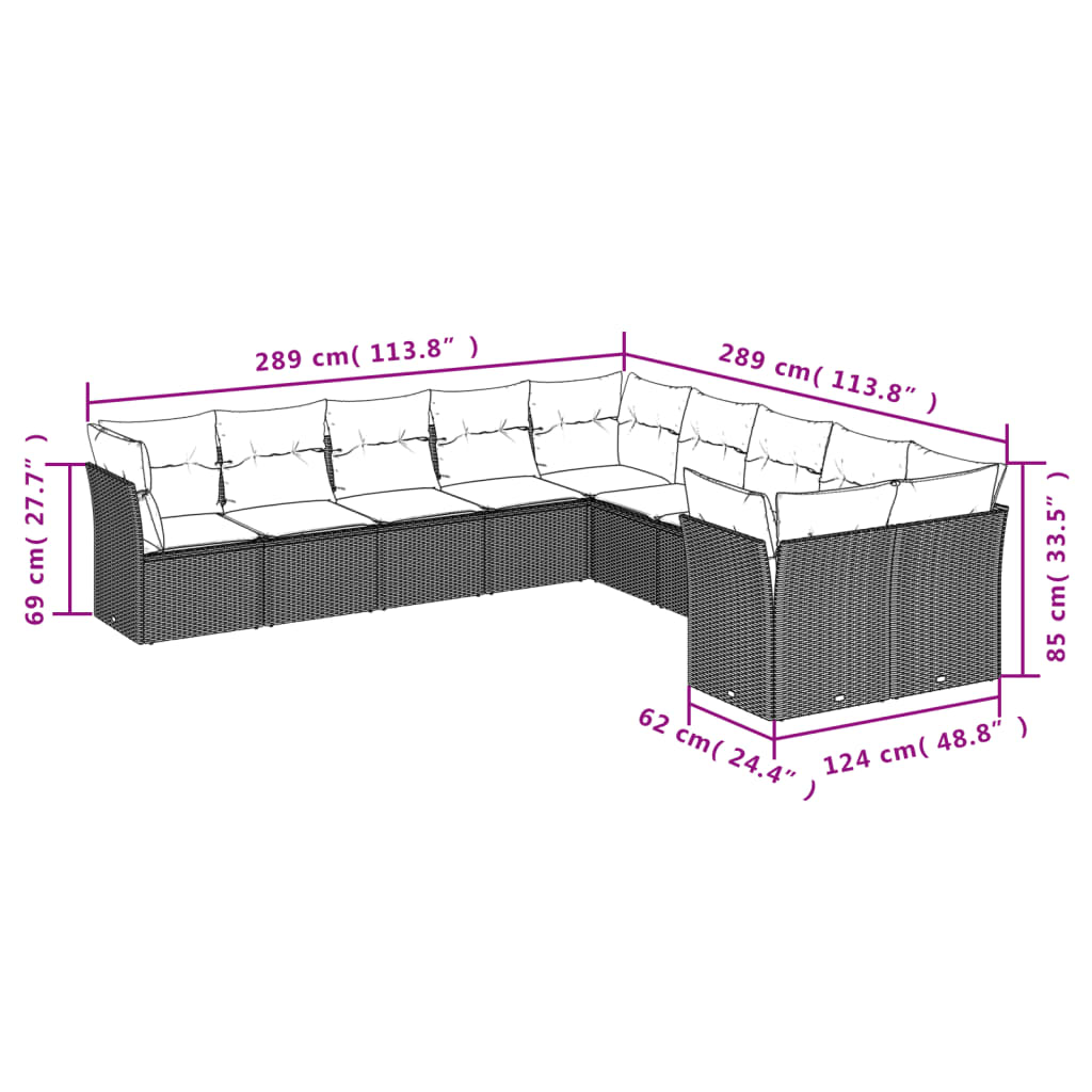 Set Divano da Giardino 10 pz con Cuscini Beige in Polyrattan | homemem39