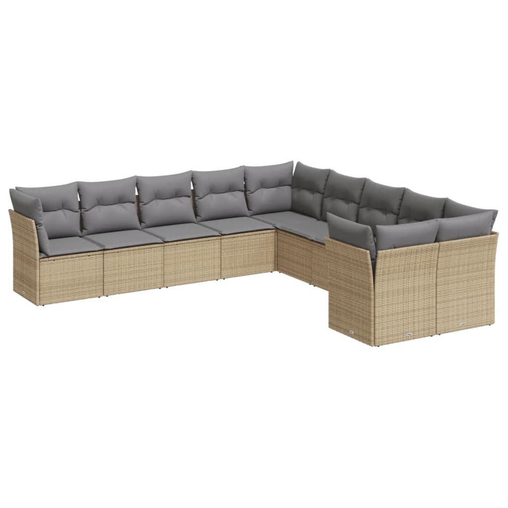 Set Divano da Giardino 10 pz con Cuscini Beige in Polyrattan | homemem39