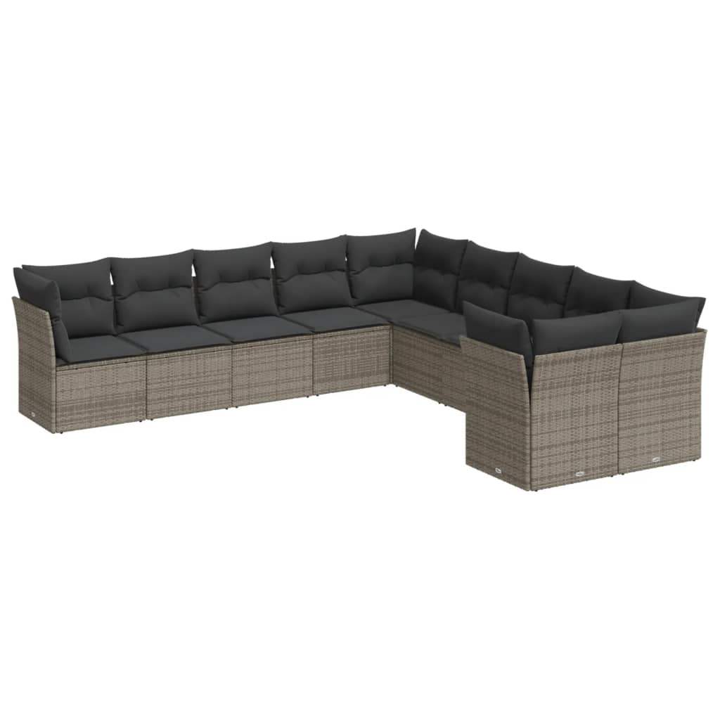 Set Divano da Giardino 10 pz con Cuscini Grigio in Polyrattan - homemem39
