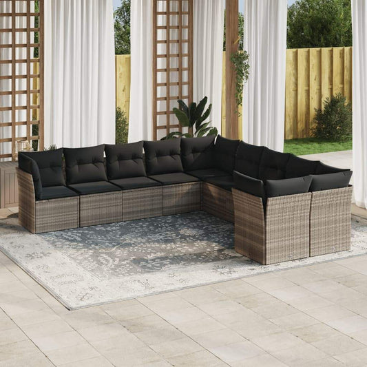 Set Divano Giardino 10 pz con Cuscini Grigio Chiaro Polyrattan - homemem39