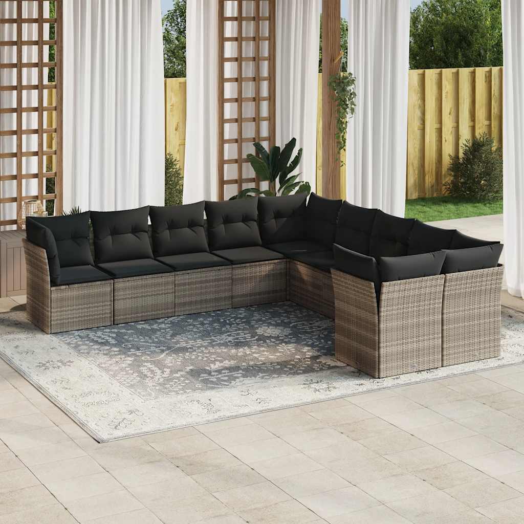 Set Divano Giardino 10 pz con Cuscini Grigio Chiaro Polyrattan