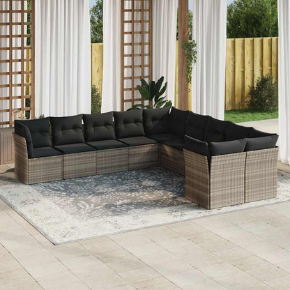 Set Divano Giardino 10 pz con Cuscini Grigio Chiaro Polyrattan