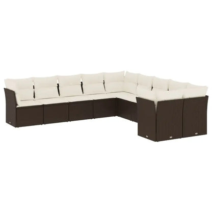 Set Divani da Giardino 10pz con Cuscini in Polyrattan Marrone - homemem39