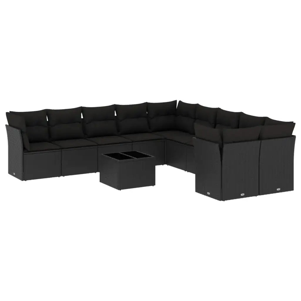 Set Divani da Giardino 11 pz con Cuscini in Polyrattan Nero - homemem39