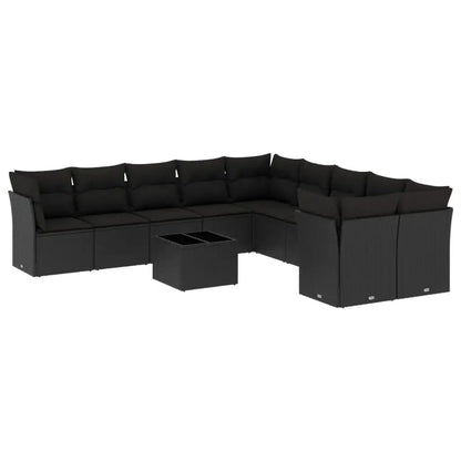 Set Divani da Giardino 11 pz con Cuscini in Polyrattan Nero - homemem39