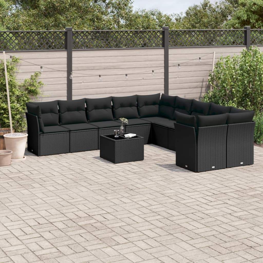 Set Divani da Giardino 11 pz con Cuscini in Polyrattan Nero - homemem39