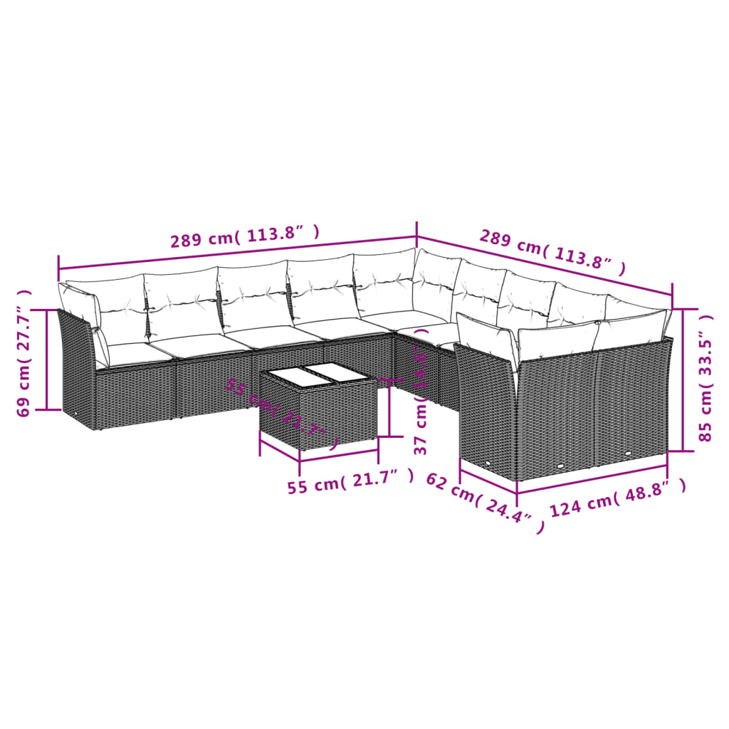 Set Divani da Giardino 11 pz con Cuscini Beige in Polyrattan | homemem39