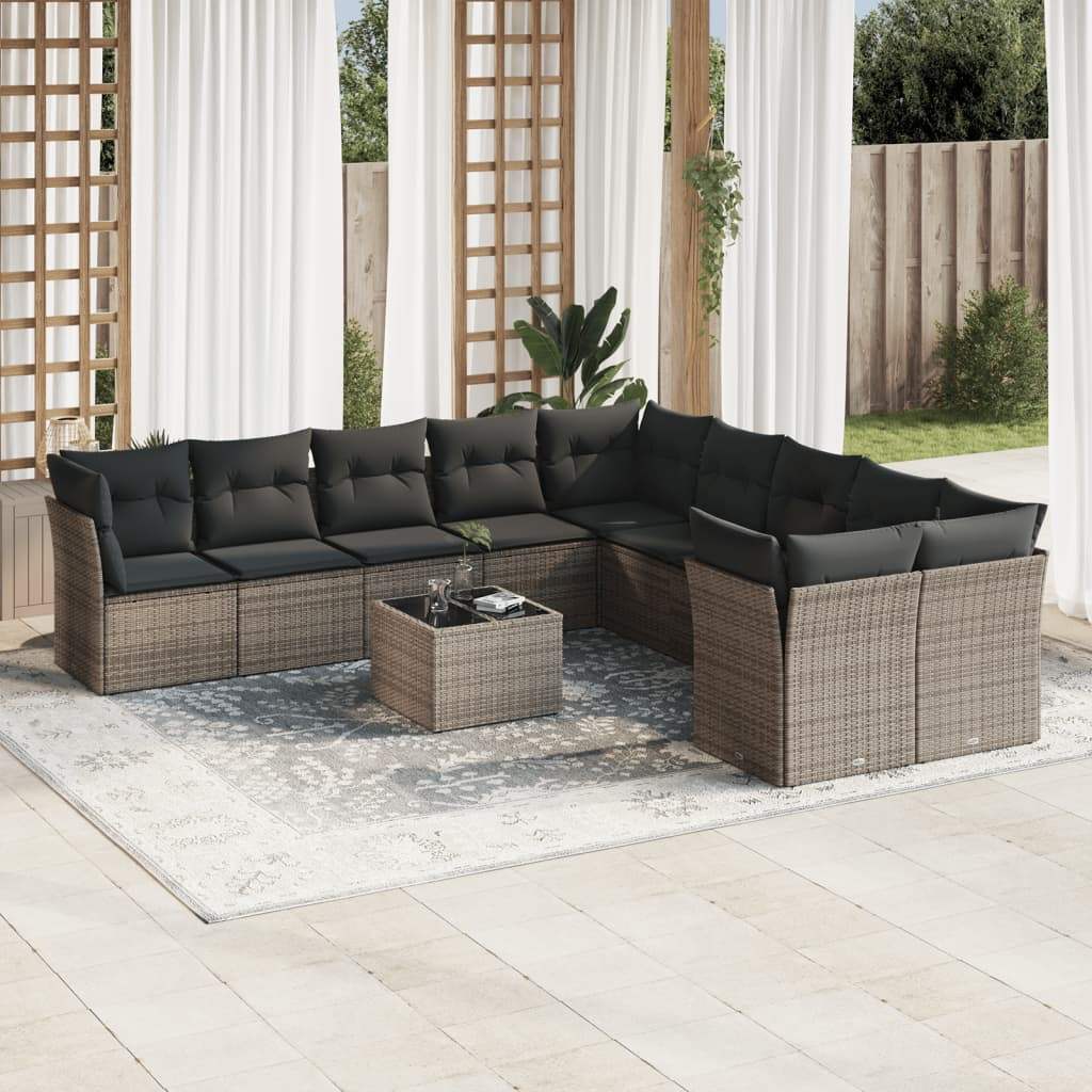 Set Divani da Giardino 11 pz con Cuscini in Polyrattan Grigio - homemem39