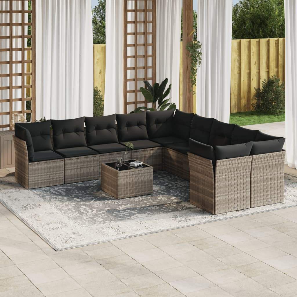 Set Divani da Giardino 11 pz con Cuscini in Polyrattan Grigio - homemem39
