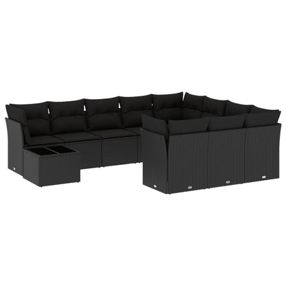 Set Divani da Giardino 11 pz con Cuscini in Polyrattan Nero