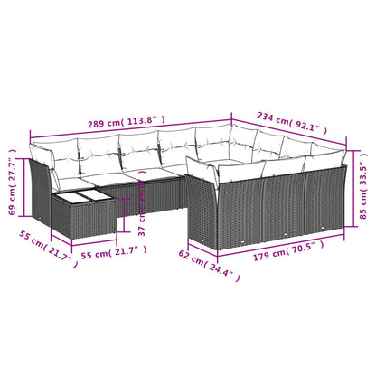 Set Divani da Giardino 11 pz con Cuscini Beige in Polyrattan | homemem39