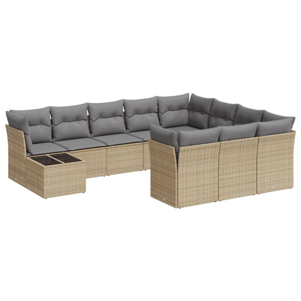 Set Divani da Giardino 11 pz con Cuscini Beige in Polyrattan