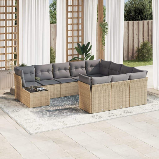 Set Divani da Giardino 11 pz con Cuscini Beige in Polyrattan - homemem39