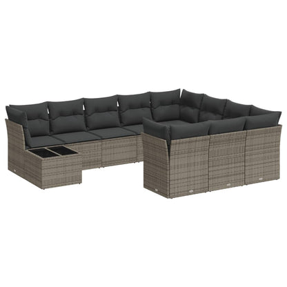 Set Divani da Giardino 11 pz con Cuscini in Polyrattan Grigio