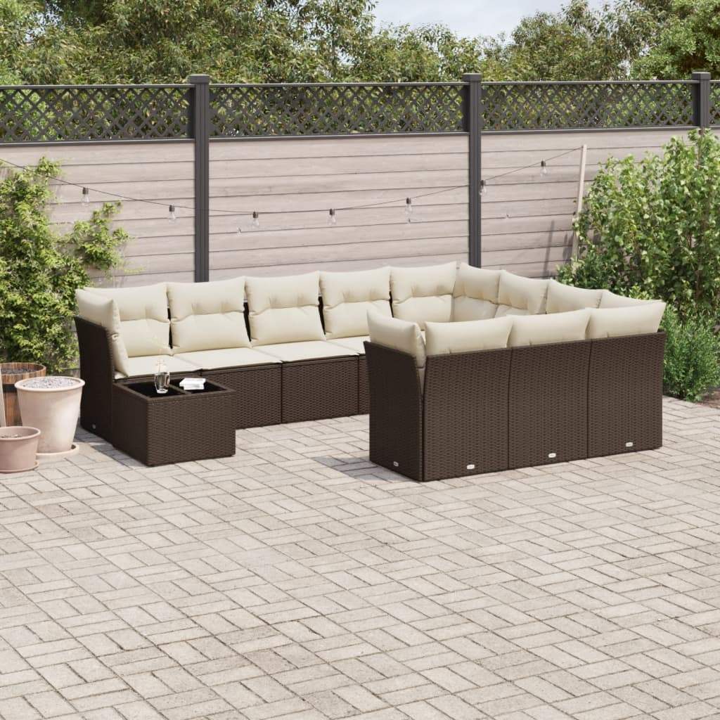 Set Divani da Giardino 11 pz con Cuscini Polyrattan Marrone - homemem39