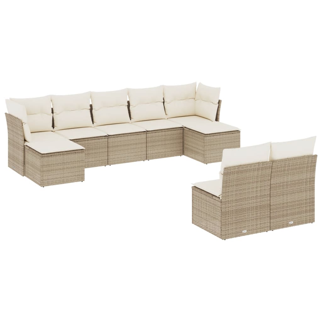Set Divano da Giardino 9 pz con Cuscini Beige in Polyrattan | homemem39