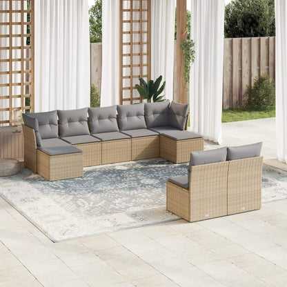 Set Divano da Giardino 9 pz con Cuscini Beige in Polyrattan - homemem39