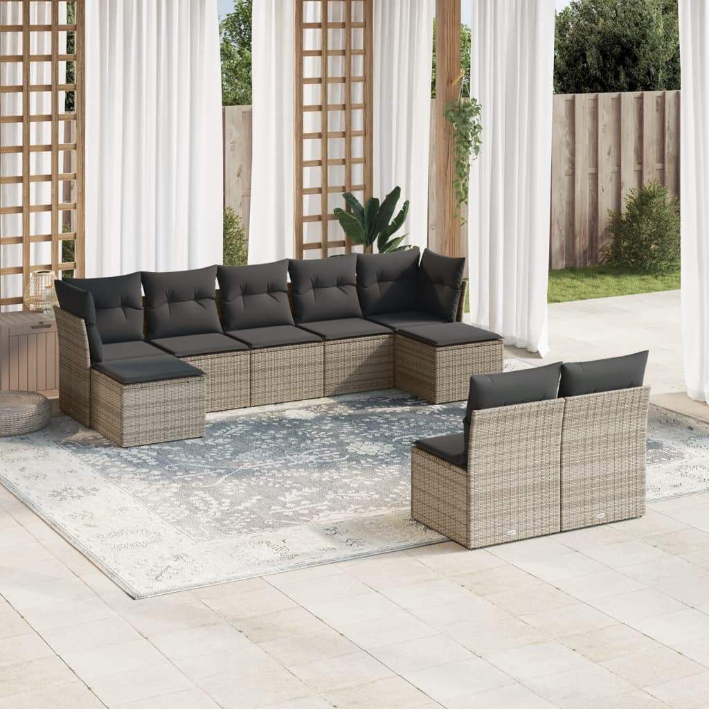 Set Divano da Giardino 9 pz con Cuscini Grigio in Polyrattan - homemem39