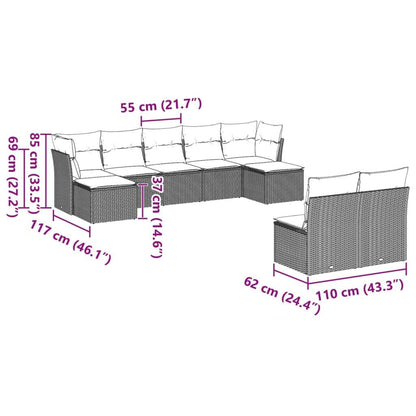 Set Divano da Giardino 9pz con Cuscini Grigio Chiaro Polyrattan - homemem39