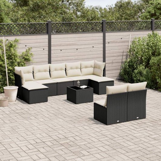 Set Divani da Giardino 10pz con Cuscini in Polyrattan Nero - homemem39