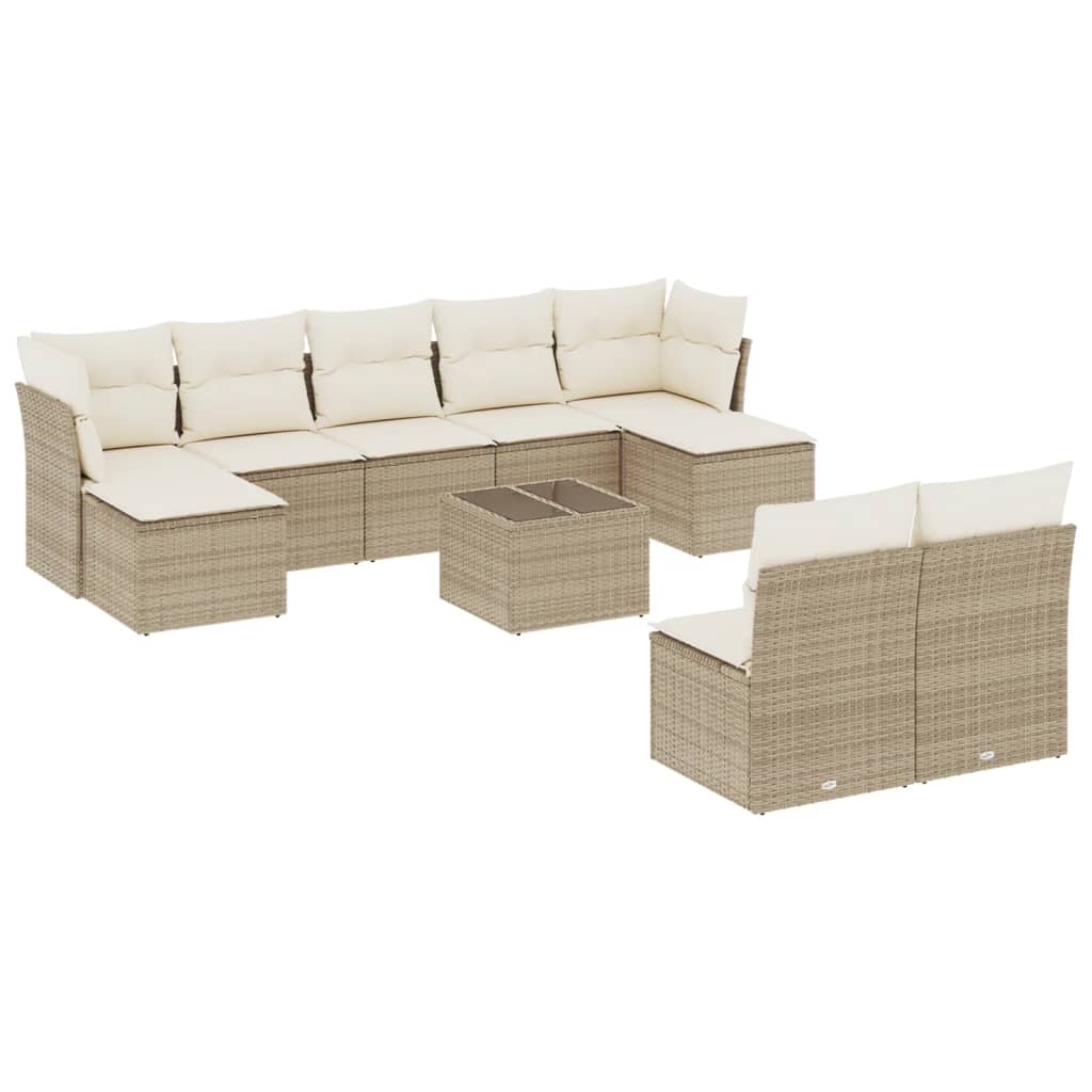 Set Divano da Giardino 10 pz con Cuscini Beige in Polyrattan | homemem39