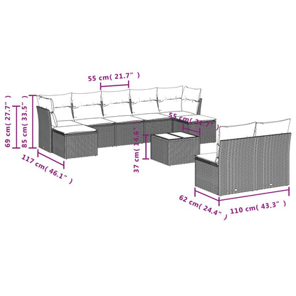Set Divano da Giardino 10 pz con Cuscini Beige in Polyrattan | homemem39