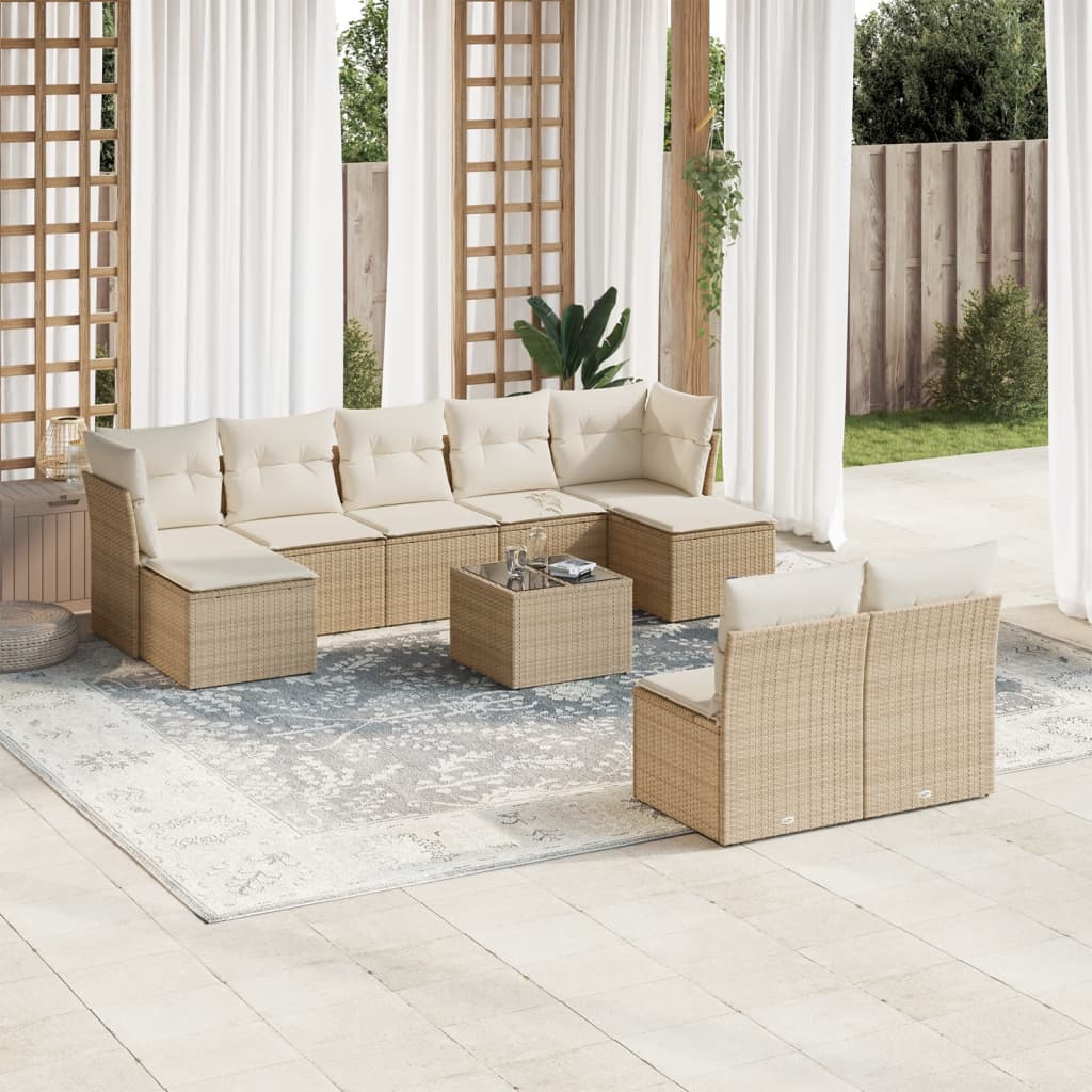 Set Divano da Giardino 10 pz con Cuscini Beige in Polyrattan | homemem39