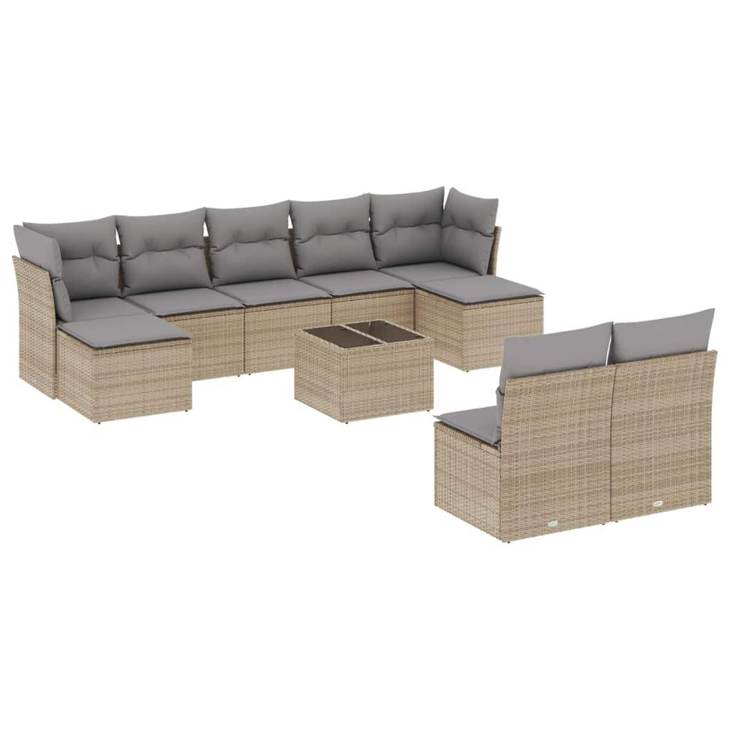Set Divano da Giardino 10 pz con Cuscini Beige in Polyrattan - homemem39