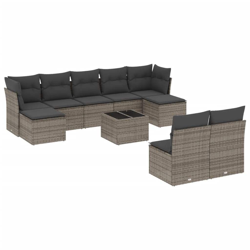 Set Divano da Giardino 10 pz con Cuscini Grigio in Polyrattan - homemem39
