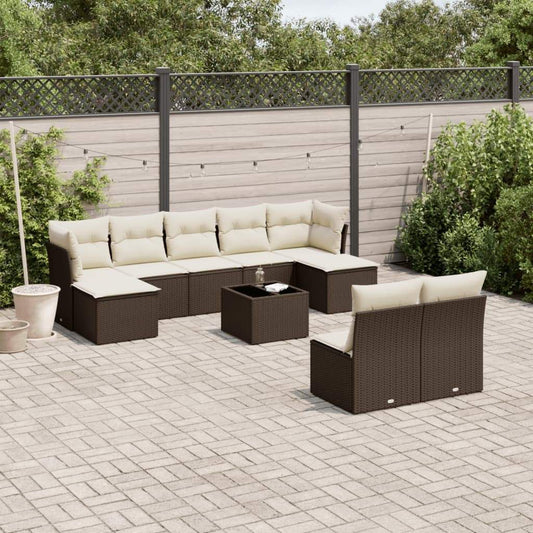 Set Divani da Giardino 10pz con Cuscini in Polyrattan Marrone - homemem39