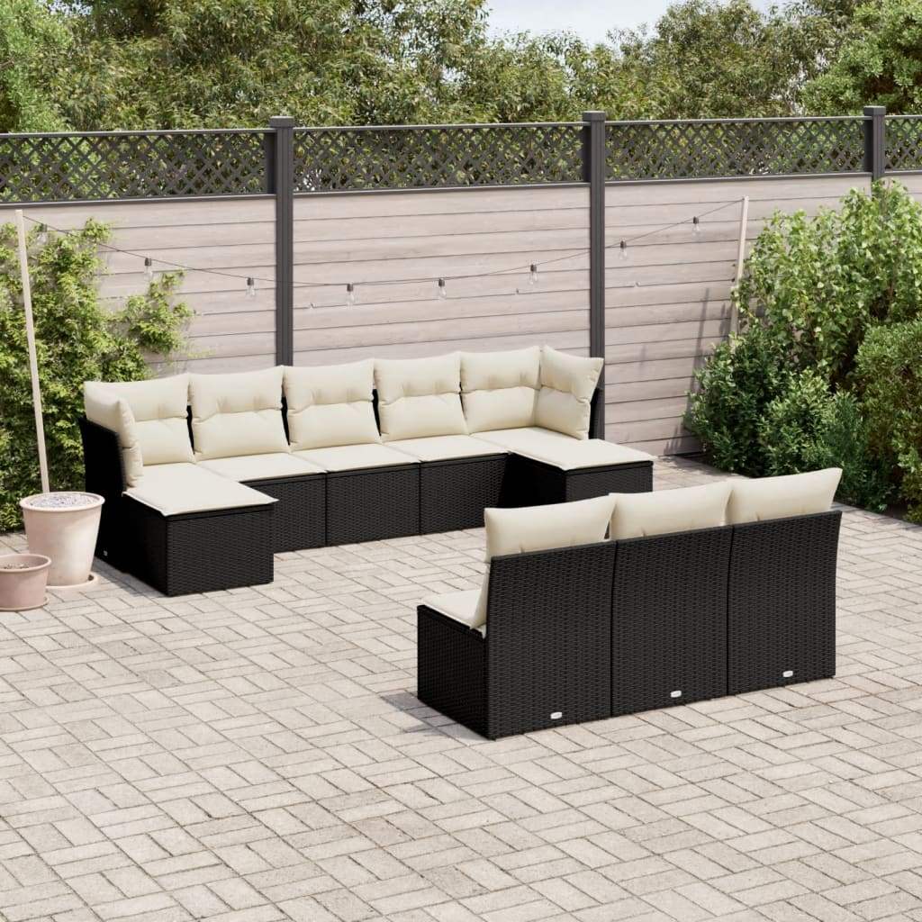 Set Divani da Giardino 10pz con Cuscini in Polyrattan Nero - homemem39
