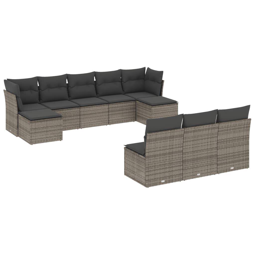 Set Divano da Giardino 10 pz con Cuscini Grigio in Polyrattan - homemem39