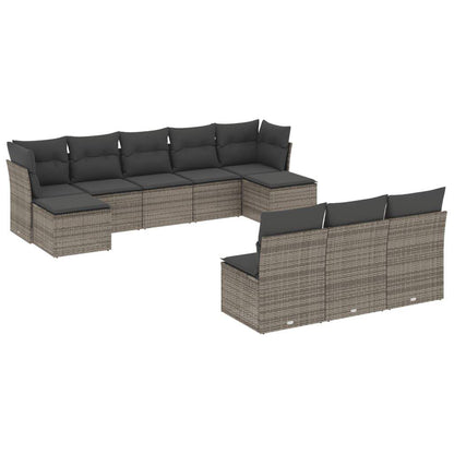 Set Divano da Giardino 10 pz con Cuscini Grigio in Polyrattan - homemem39