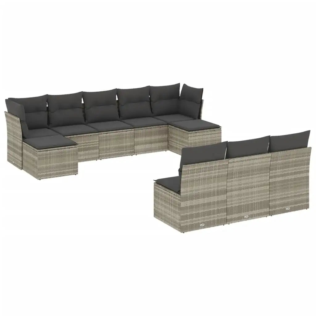 Set Divano Giardino 10 pz con Cuscini Grigio Chiaro Polyrattan - homemem39