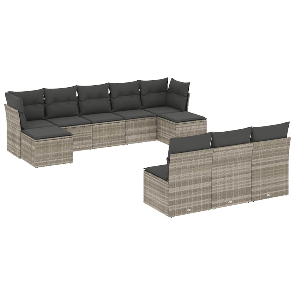 Set Divano Giardino 10 pz con Cuscini Grigio Chiaro Polyrattan