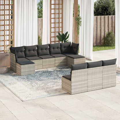 Set Divano Giardino 10 pz con Cuscini Grigio Chiaro Polyrattan