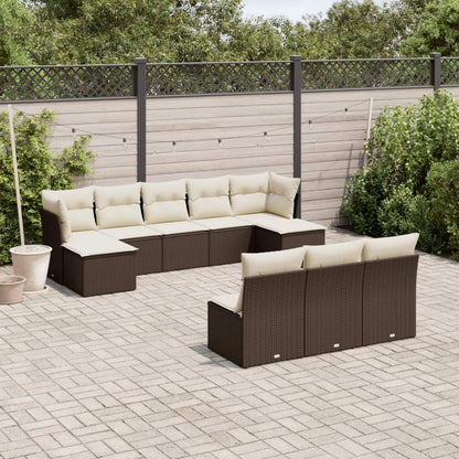 Set Divani da Giardino 10pz con Cuscini in Polyrattan Marrone - homemem39