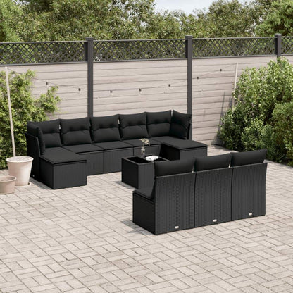 Set Divani da Giardino 11 pz con Cuscini in Polyrattan Nero - homemem39