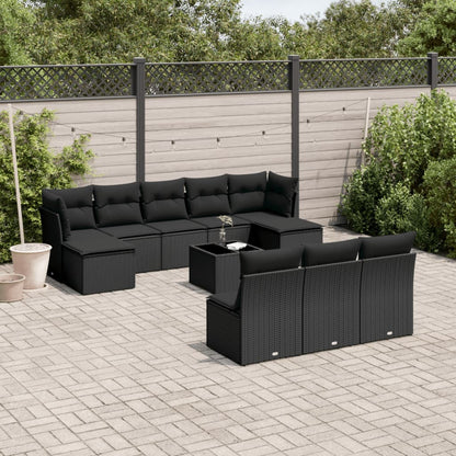 Set Divani da Giardino 11 pz con Cuscini in Polyrattan Nero