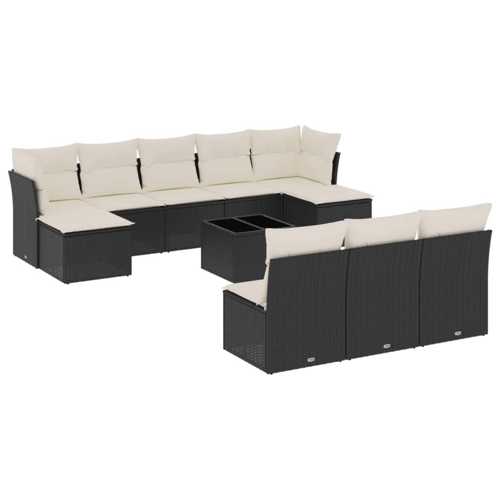 Set Divani da Giardino 11 pz con Cuscini in Polyrattan Nero - homemem39